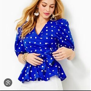 Lilly Pulitzer Kara Polka Dot Wrap Top Blue